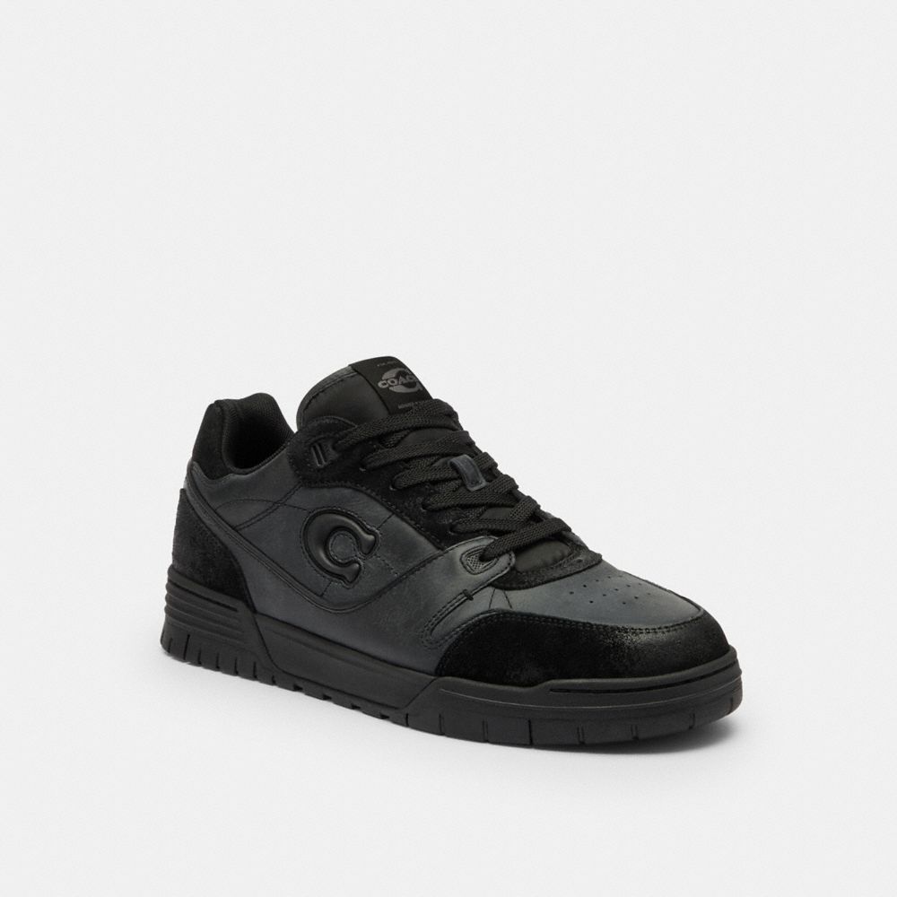 COACH®,Soho Sneaker,Leather,Rubber,EVA,Suede,Casual,Low Top,Fabric,Perforated,Sustainable,Padded Insole,Cushioned,Business...,Black,Front View