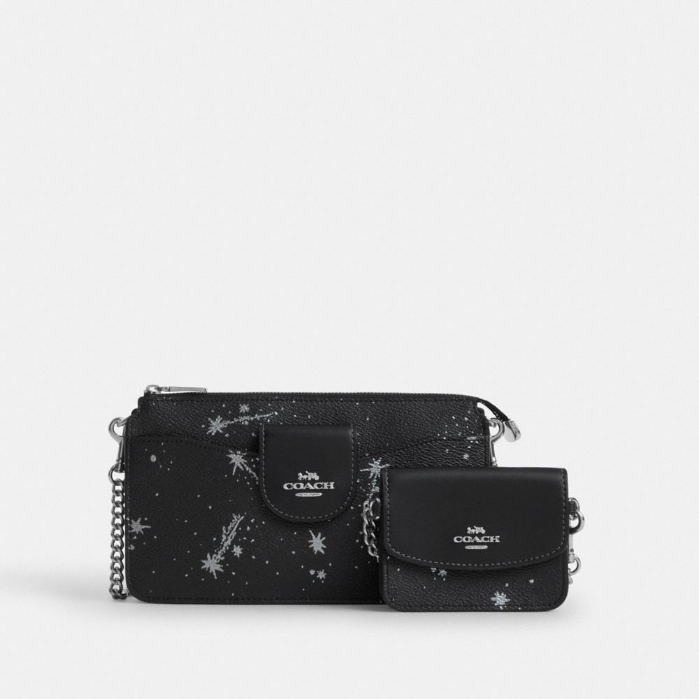 COACH®,Poppy Crossbody Bag With Star Print,Crossbody,Metal,Casual,Black,Front View