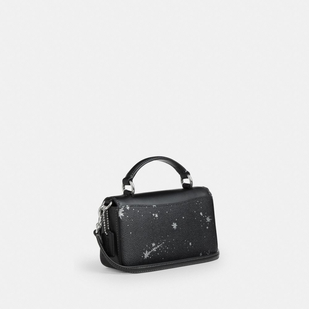 COACH®,Mini Josie Top Handle Bag With Star Print,Canvas,Leather,Satchel,Metal,Logo,Casual,Black,Angle View