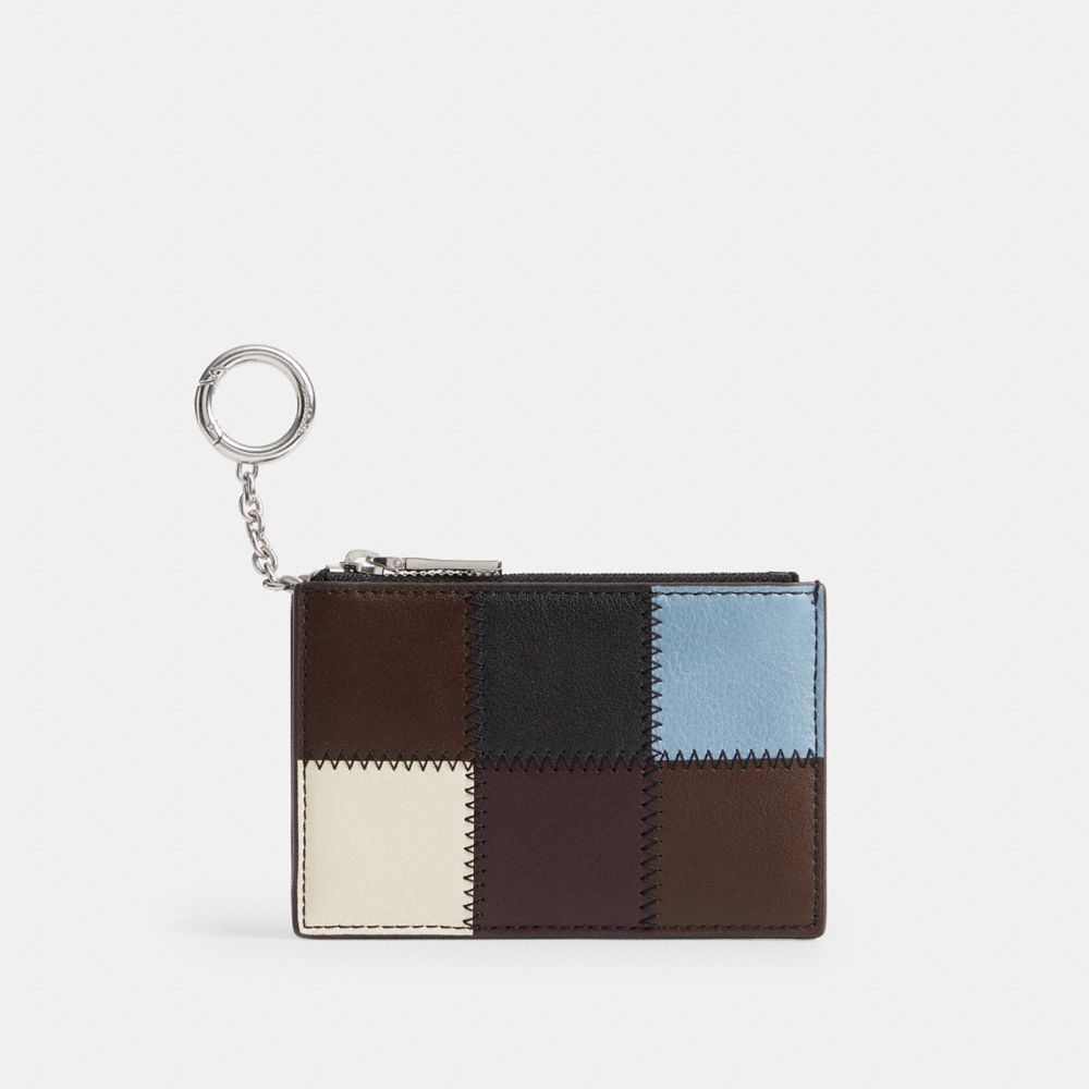 COACH®,Zip Card Case With Key Ring In Upcrafted Leather,Leather,Recycled Polyester,Lining Recycled Polyester,Card Case,Sti...,Multi Color,Front View