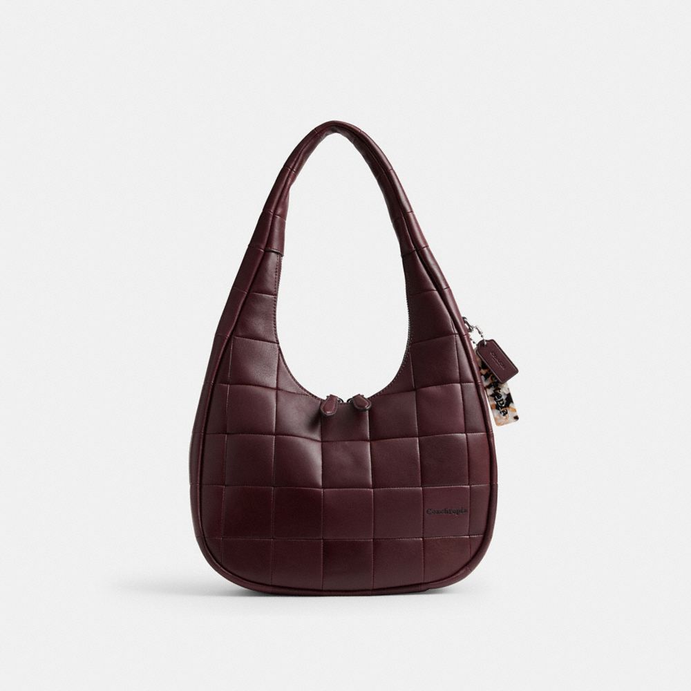 COACH®,Alter/Ego Crescent Shoulder Bag In Upcrafted Leather,Leather,Polyester,Lining Recycled Polyester,Recycled Polyester...,Maroon,Front View