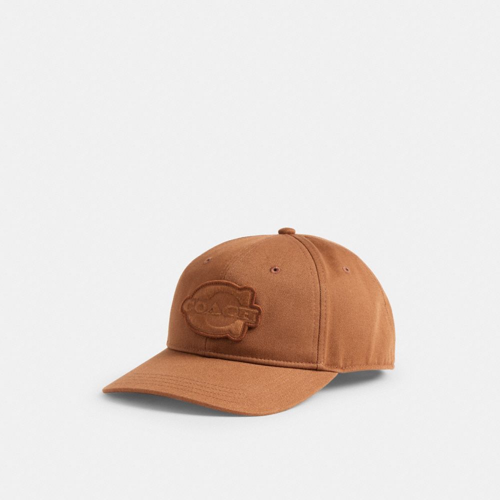 COACH®,Soho Flat Brim Baseball Hat,Cotton,Baseball Cap,Applique,Logo,Adjustable,Cooling,Breathable,Casual,Brown,Front View