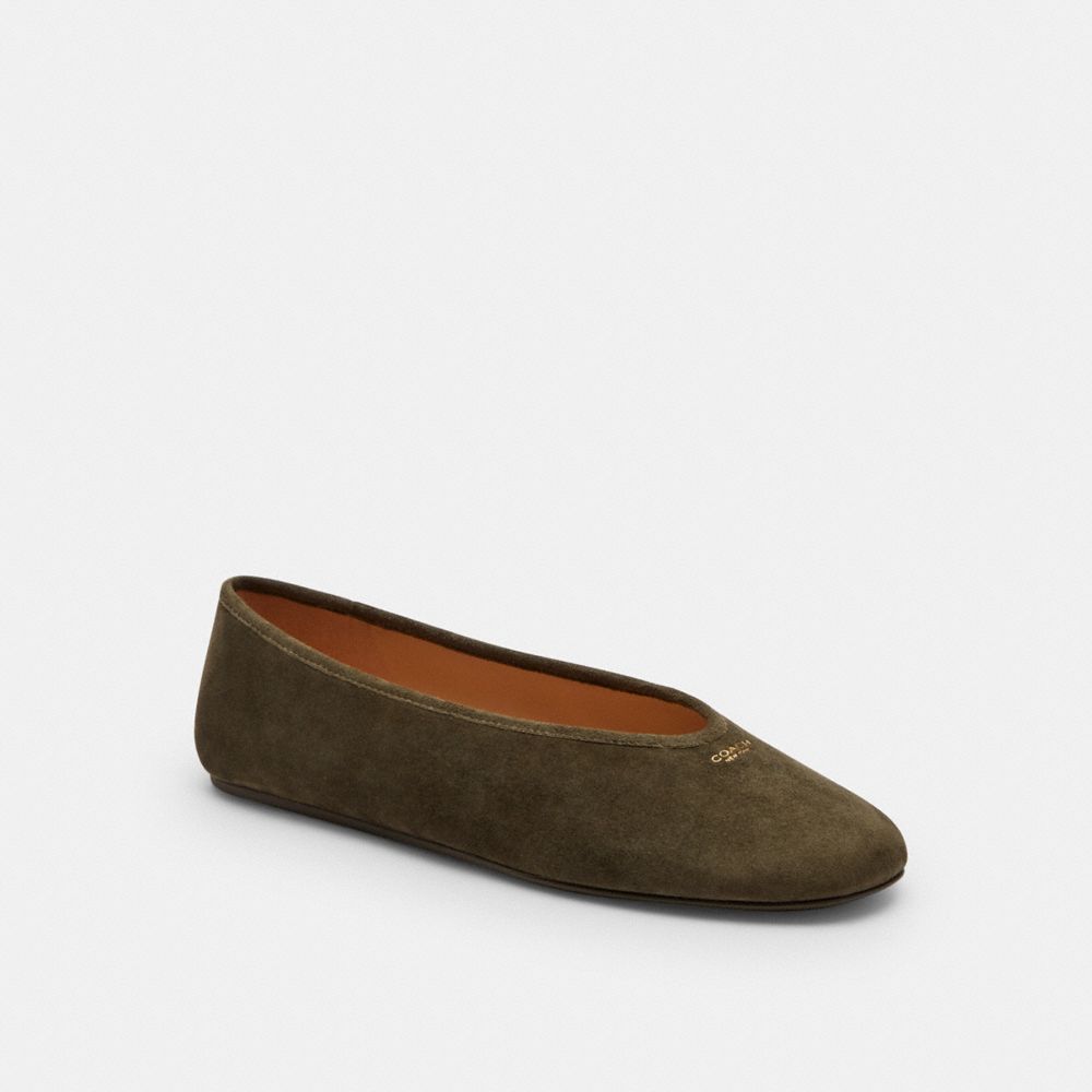 COACH®,Houston Ballet Flat,Rubber,Vegan Leather,Suede,Faux Leather,Lining Fabric,Synthetic,Ballet Flats,Cushioned,Padded I...,,Front View