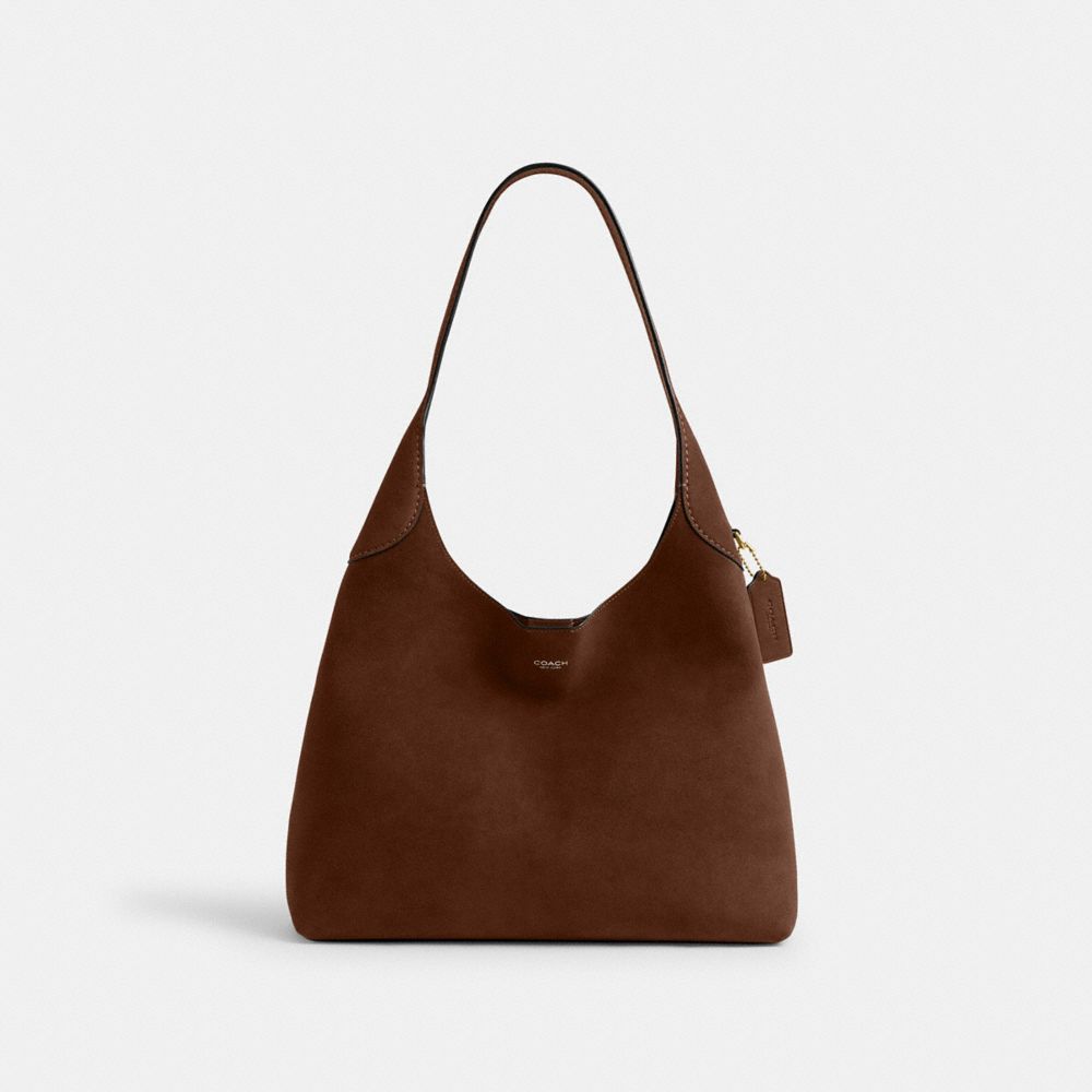 COACH®,Brooklyn Shoulder Bag 34,Suede,Hobo,Brass,Casual,Brown,Front View