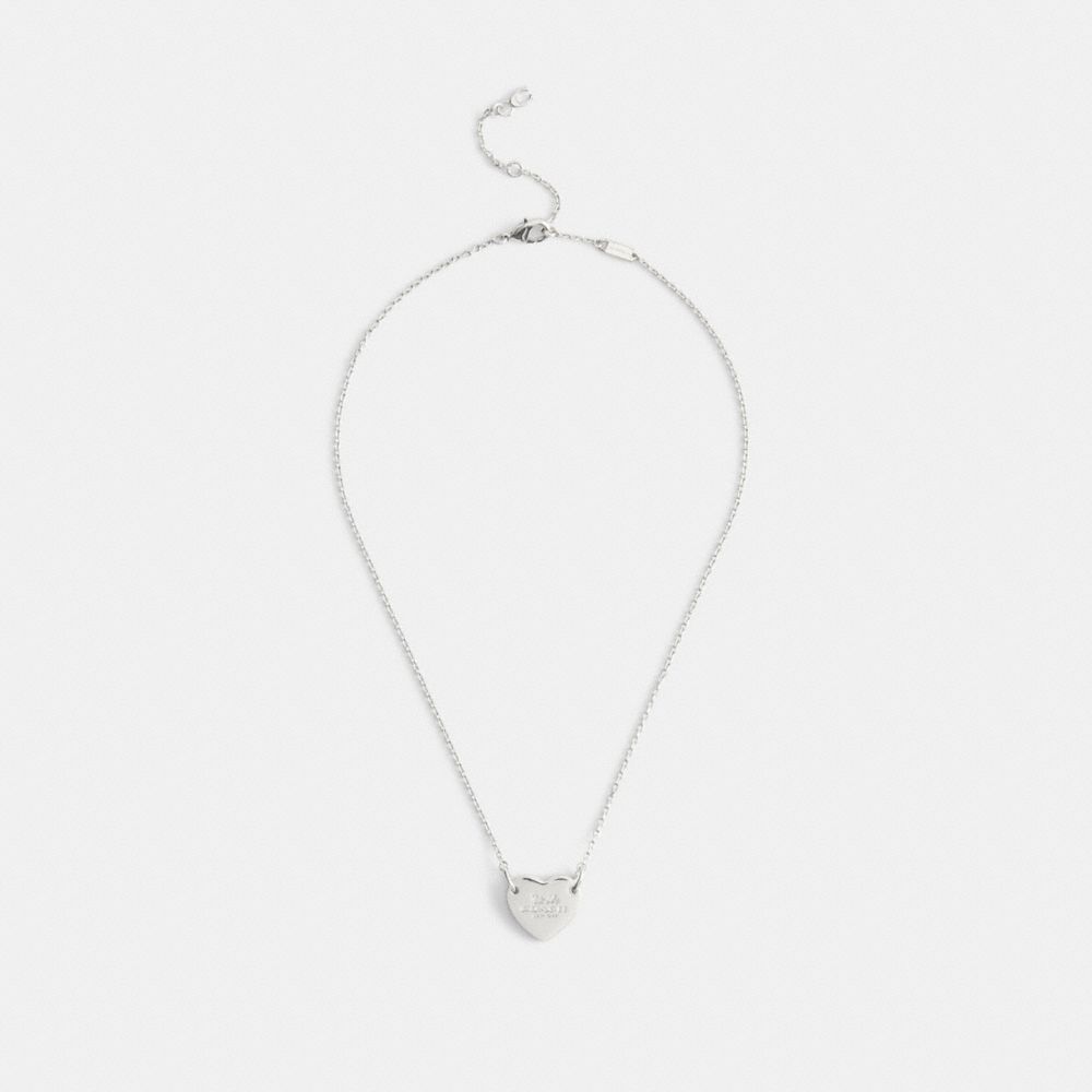COACH®,Coach Heart Pendant Necklace,Single Strand,Cubic Zirconia,Heart Embellishment,Rhinestones,Silver Plated,Brass,Brass...,,Inside View,Top View