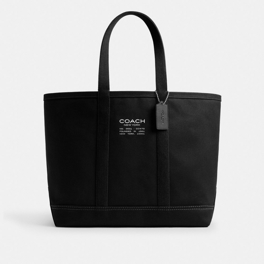 COACH®,Utility Tote,Leather,Cotton,Canvas,Tote,Logo,Word Embellishment,Sustainable,Casual,Black,Front View