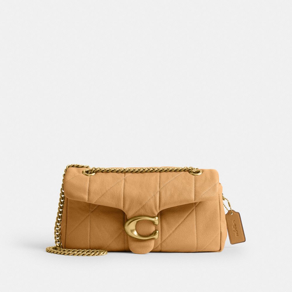 COACH®,Tabby Shoulder Bag 26 With Quilting,Leather,Shoulder Bag,Logo,Metal,Compact,Shoulder Guard,Brass,Day Party,Beige,Front View