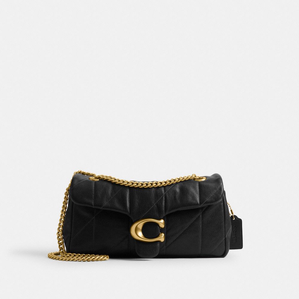 COACH®,Tabby Shoulder Bag 26 With Quilting,Leather,Shoulder Bag,Logo,Metal,Compact,Shoulder Guard,Brass,Day Party,Black,Front View