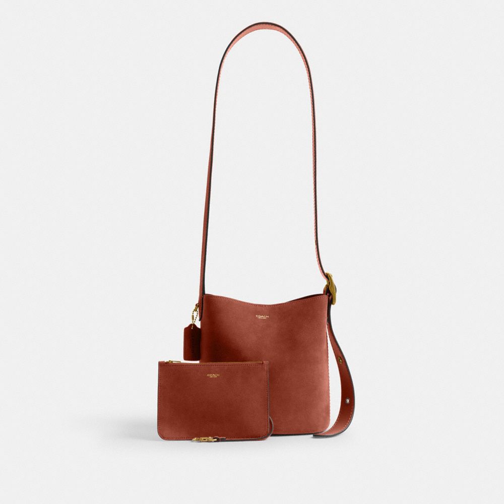 COACH®,Bleecker Bucket Bag 21,Suede,Bucket,Adjustable,Compact,Brass,Casual,,Angle View
