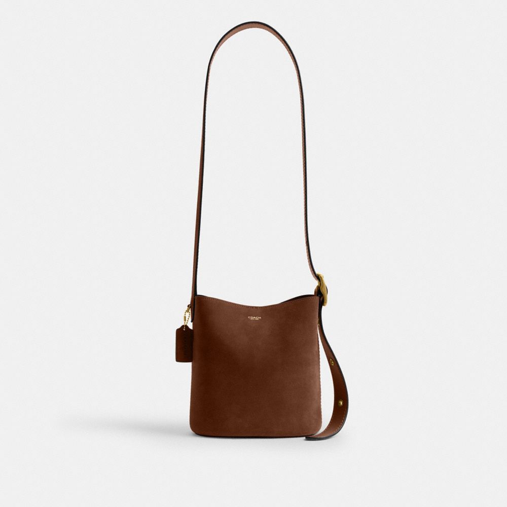 COACH®,Bleecker Bucket Bag 21,Suede,Bucket,Adjustable,Compact,Brass,Casual,Brown,Front View