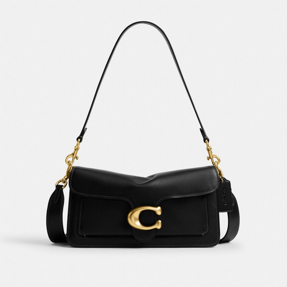 COACH®,Tabby Shoulder Bag 26,Leather,Shoulder Bag,Logo,Metal,Compact,Brass,Casual,Black,Front View