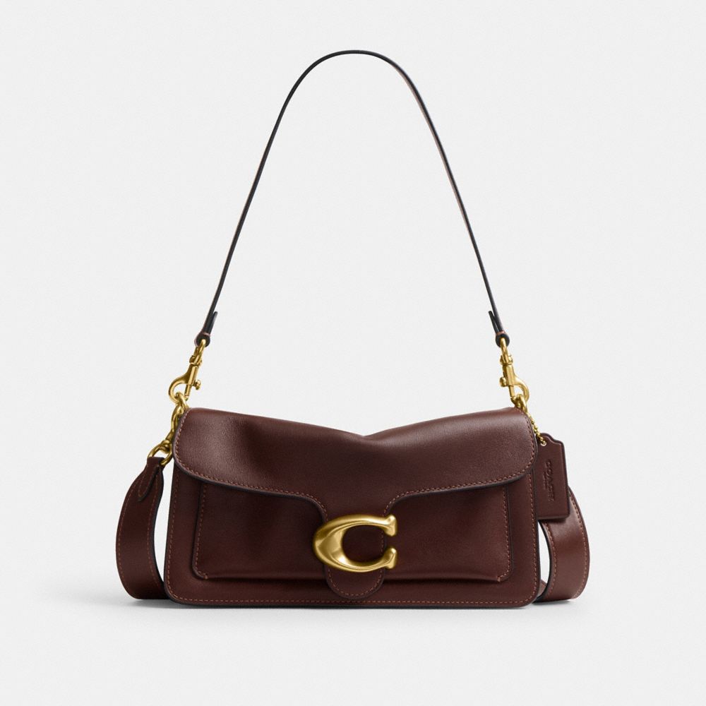 COACH®,Tabby Shoulder Bag 26,Leather,Shoulder Bag,Logo,Metal,Compact,Brass,Casual,Brown,Front View