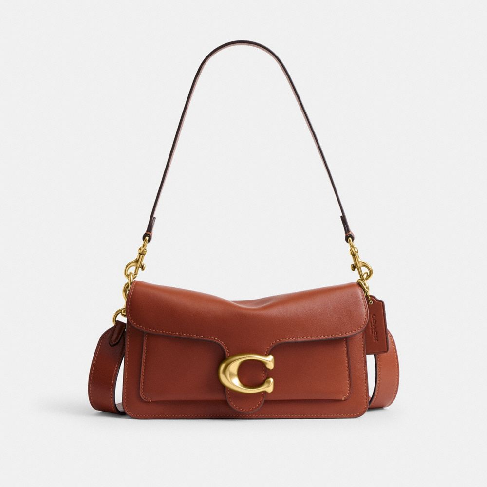 COACH®,Tabby Shoulder Bag 26,Leather,Shoulder Bag,Logo,Metal,Compact,Brass,Casual,Brown,Front View