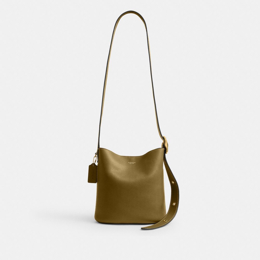 COACH®,Bleecker Bucket Bag 21,Leather,Bucket,Hobo,Compact,Removable Pouch,Adjustable,Lined,Brass,Casual,,Front View