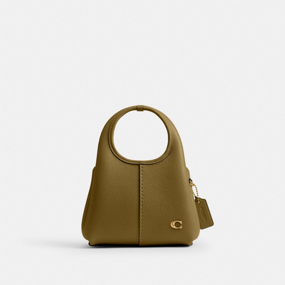 COACH®,Lana Shoulder Bag 19,Leather,Shoulder Bag,Metal,Logo,Compact,Brass,Casual,Brown,Front View