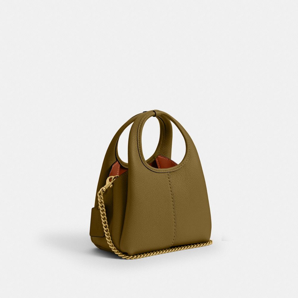 COACH®,Lana Shoulder Bag 19,Leather,Shoulder Bag,Metal,Logo,Compact,Brass,Casual,Brown,Angle View