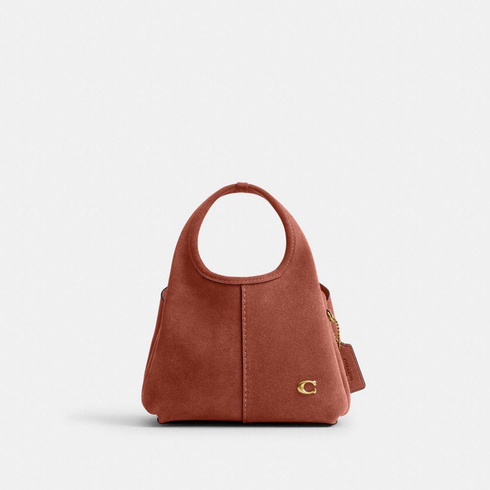 COACH®,Lana Shoulder Bag 19,Suede,Shoulder Bag,Metal,Logo,Shoulder Guard,Brass,Casual,Brown,Front View
