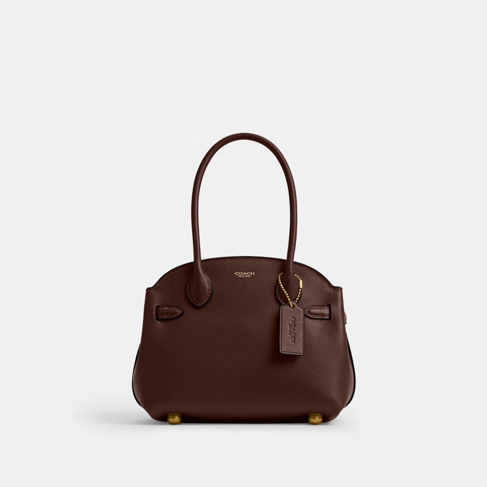 COACH®,Soft Empire Carryall Bag 21,Leather,Satchel,Metal Material,Pendant,Expandable,Gusset,Brass,Work,Brown,Front View