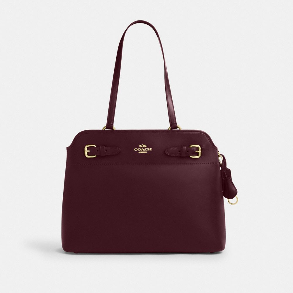 COACH®,Easton Tote Bag,Leather,Tote,Logo,Gold Metal,Work,Maroon,Front View