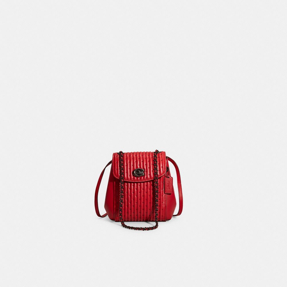 Coach Restored Parker Convertible Backpack 16 With Quilting And Rivets In Pewter/red Apple