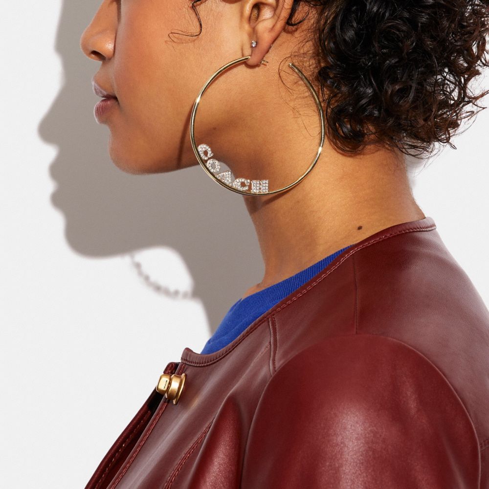 Pavé Logo Large Hoop Earrings | COACH®