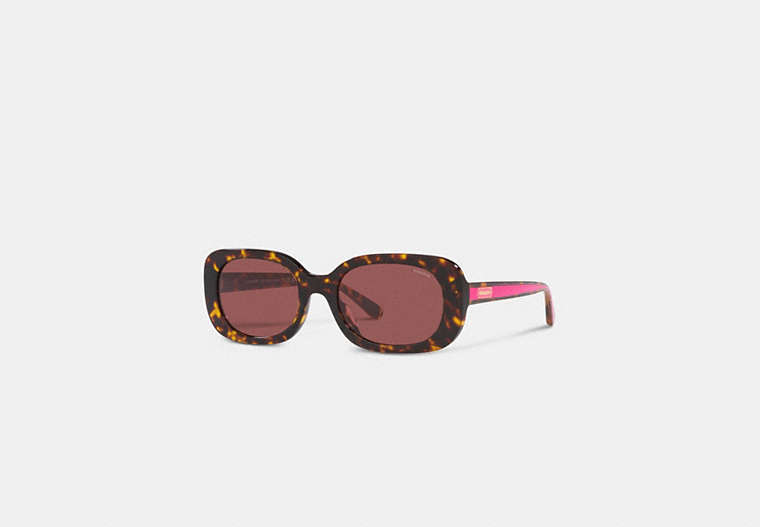 COACH®,BADGE ROUNDED SQUARE SUNGLASSES,Tortoise/ Pink Stripe,Front View