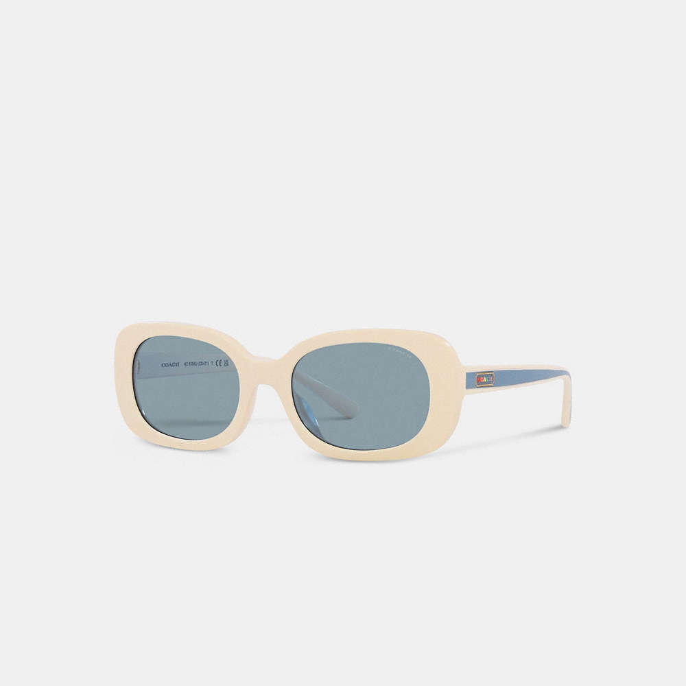Coach Badge Rounded Square Sunglasses In White/blue Stripe