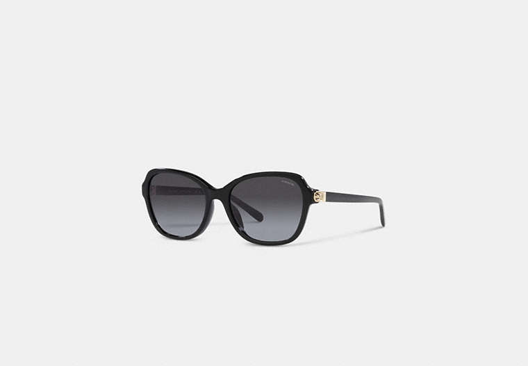 COACH®,HINGED HORSE AND CARRIAGE SQUARE SUNGLASSES,Black,Front View
