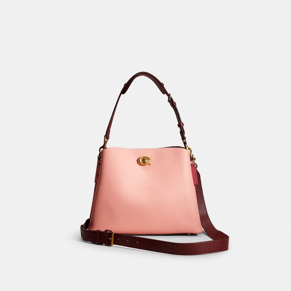 Coach Restored Willow Shoulder Bag In Colorblock In Brass/candy Pink Multi