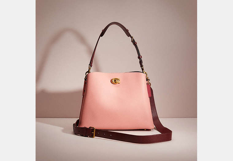 Coach Restored Willow Shoulder Bag In Colorblock In Brass/candy Pink Multi