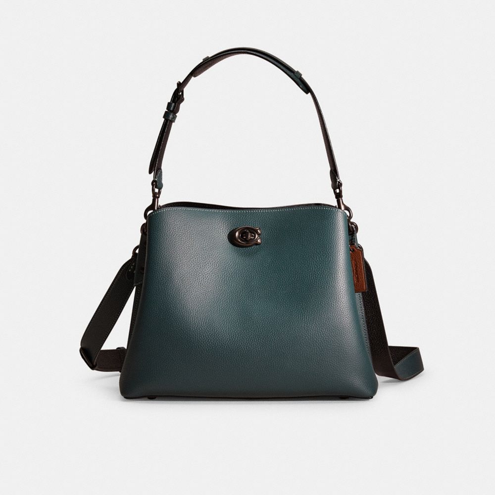 Coach Restored Willow Shoulder Bag In Colorblock In Pewter/forest