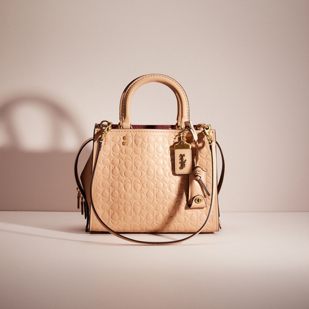 Coach Restored Rogue 25 In Signature Leather With Floral Bow Print Interior In Brass/beechwood