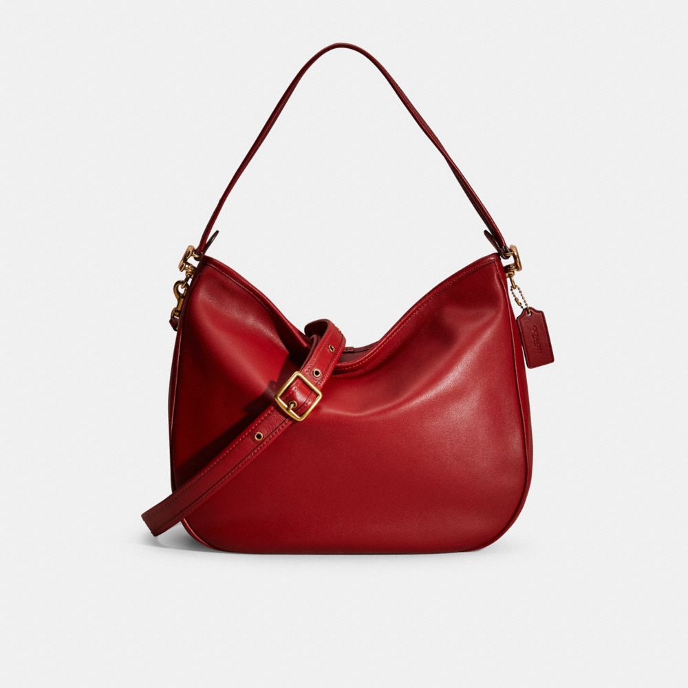 Coach Restored Soft Tabby Hobo In Brass/brick Red