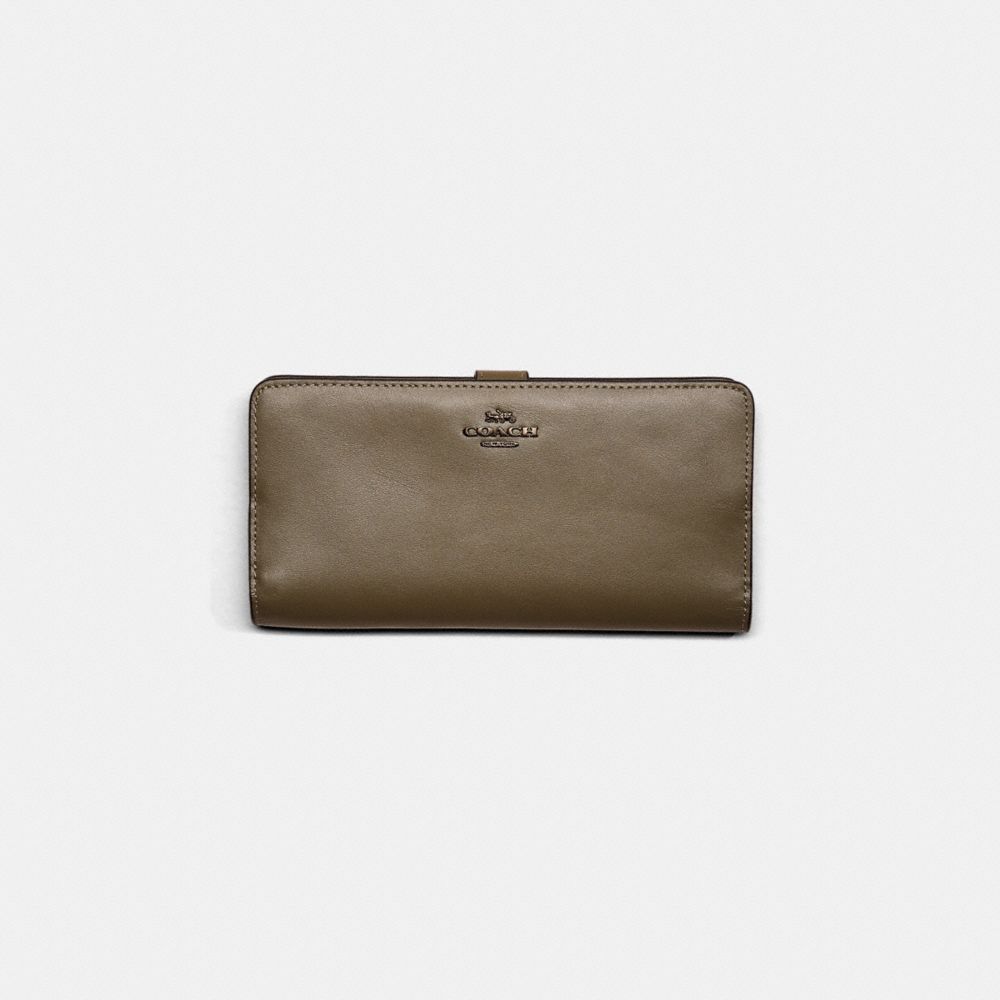 Coach Restored Skinny Wallet In Pewter/army Green
