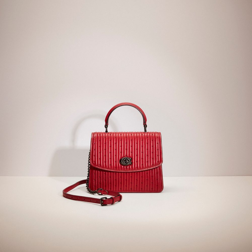Coach Restored Parker Top Handle With Quilting And Rivets In Pewter/red