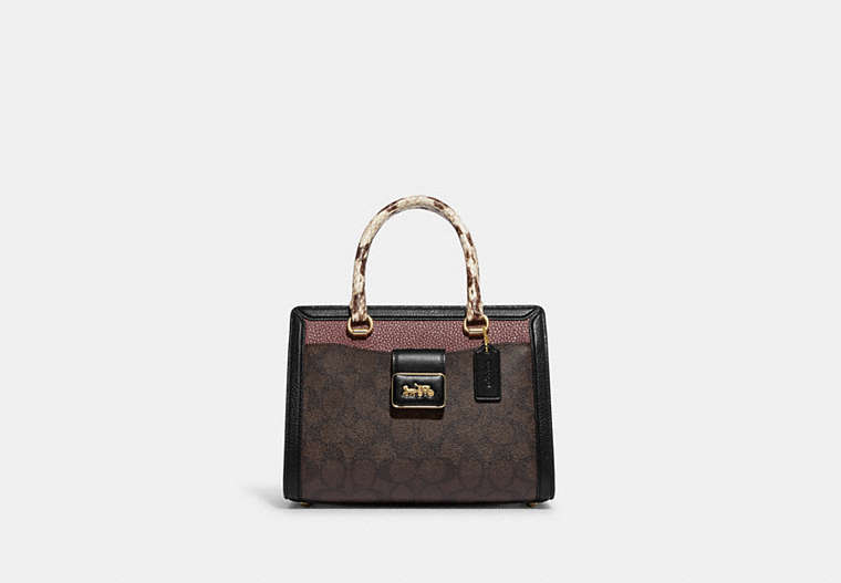 COACH®,GRACE CARRYALL IN SIGNATURE CANVAS,Signature Coated Canvas,Large,Anniversary,Gold/Brown Black Multi,Front View