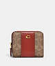 COACH®,BILLFOLD WALLET IN COLORBLOCK SIGNATURE CANVAS,Signature Coated Canvas,Mini,Brass/Tan/Rust,Front View