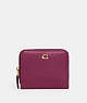 COACH®,BILLFOLD WALLET,Polished Pebble Leather,Mini,Brass/Deep Plum,Front View