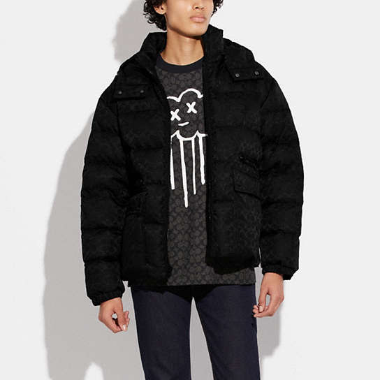 COACH® | Signature Hooded Puffer Jacket In Recycled Polyester