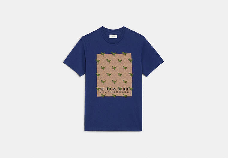 COACH®,SIGNATURE REXY T-SHIRT IN ORGANIC COTTON,Organic Cotton,Rexy,Navy,Front View
