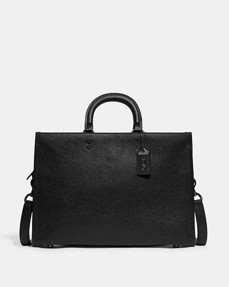 COACH®,ROGUE BRIEF IN REGENERATIVE LEATHER,Leather,Large,Black,Front View