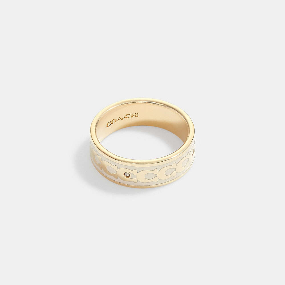 Coach Signature Enamel Ring In Gold/chalk
