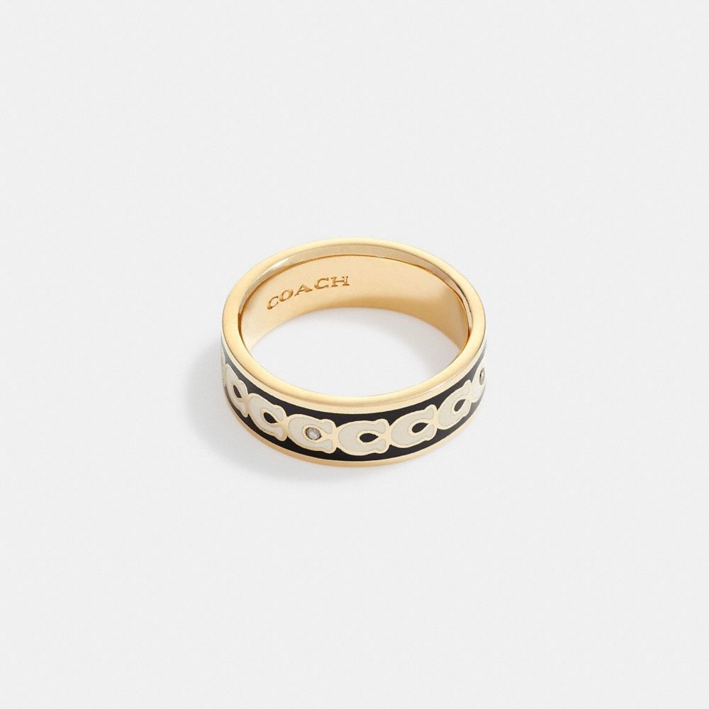 Coach Signature Enamel Ring In Gold/black