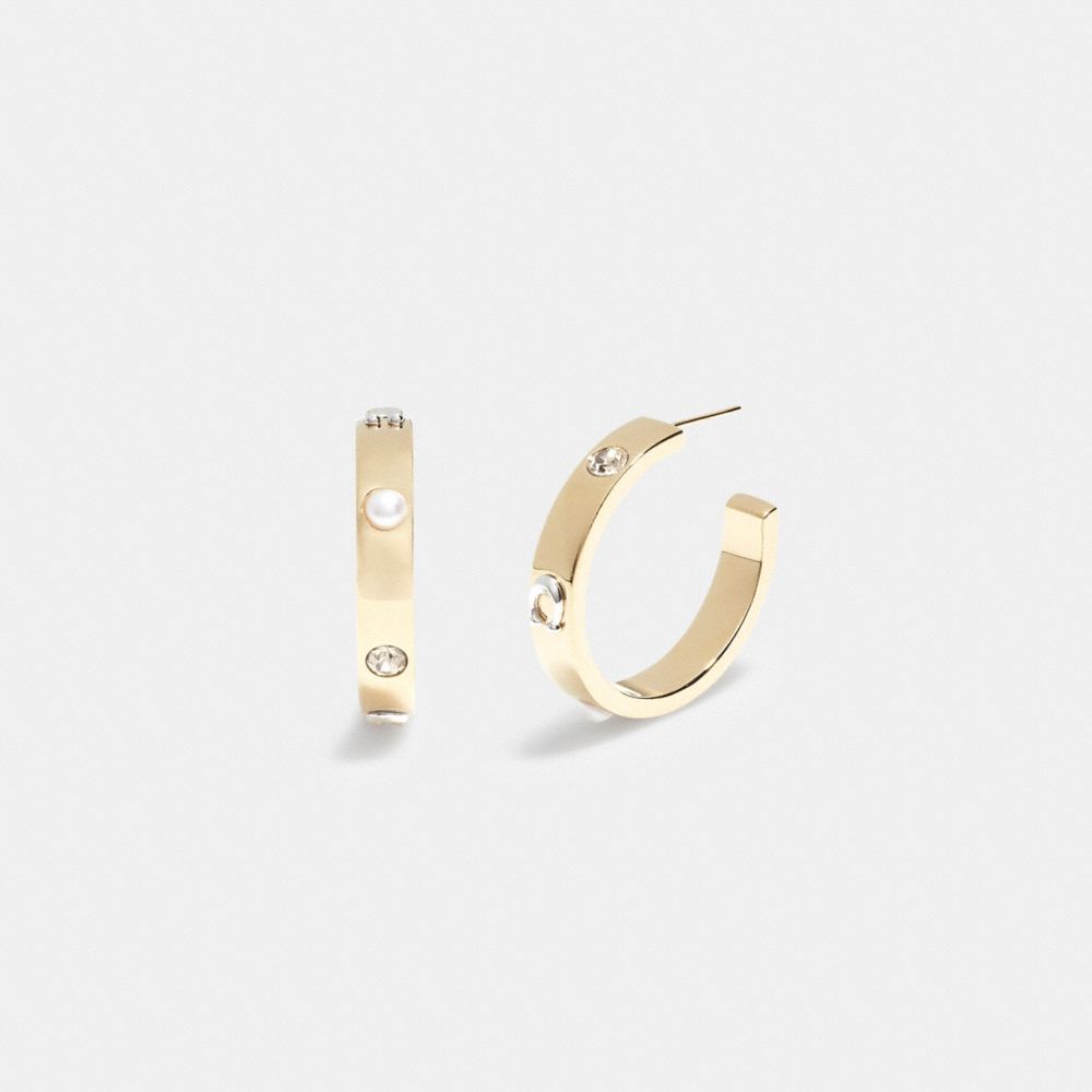 COACH® | Pegged Signature And Stone Small Hoop Earrings