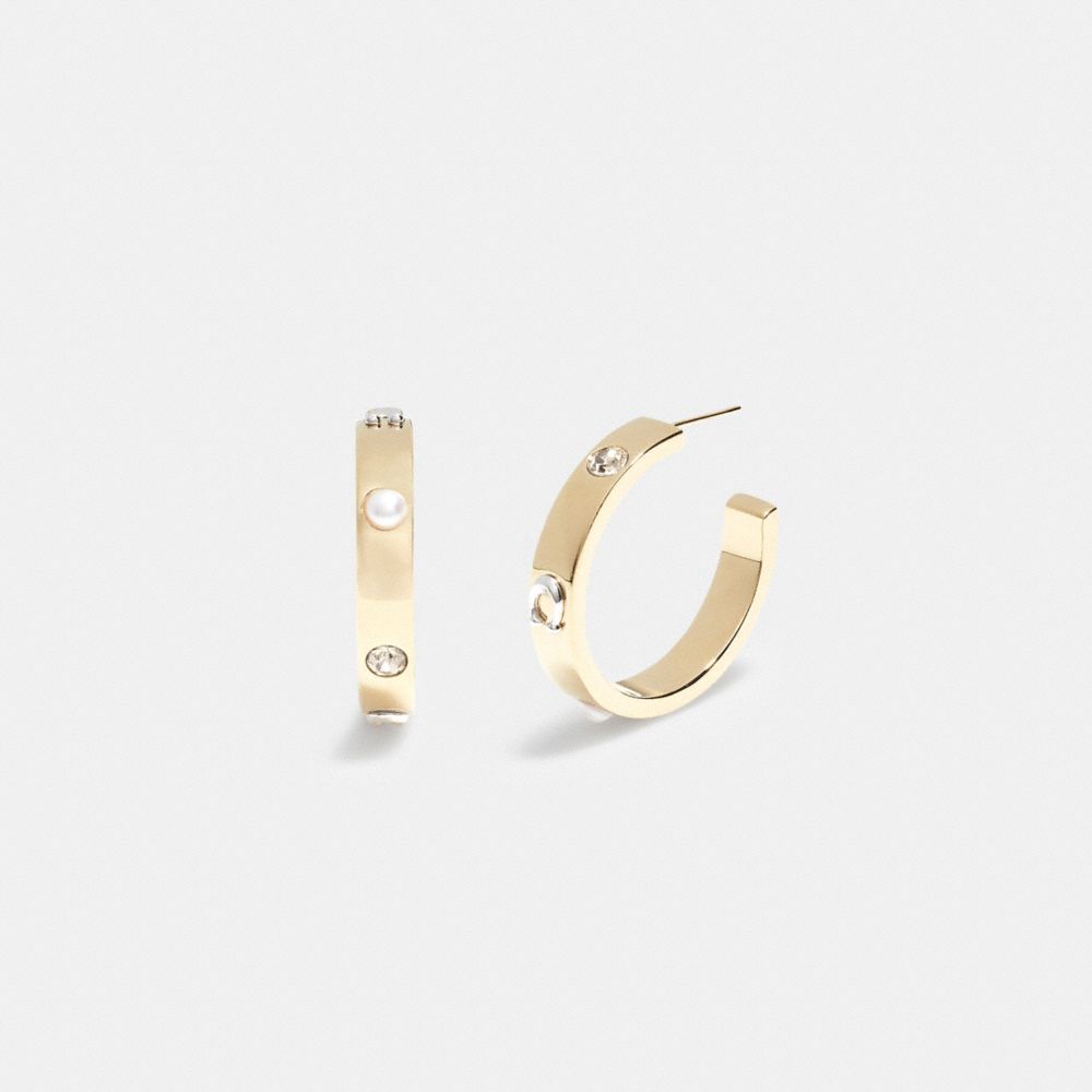 COACH® Pegged Signature And Stone Small Hoop Earrings