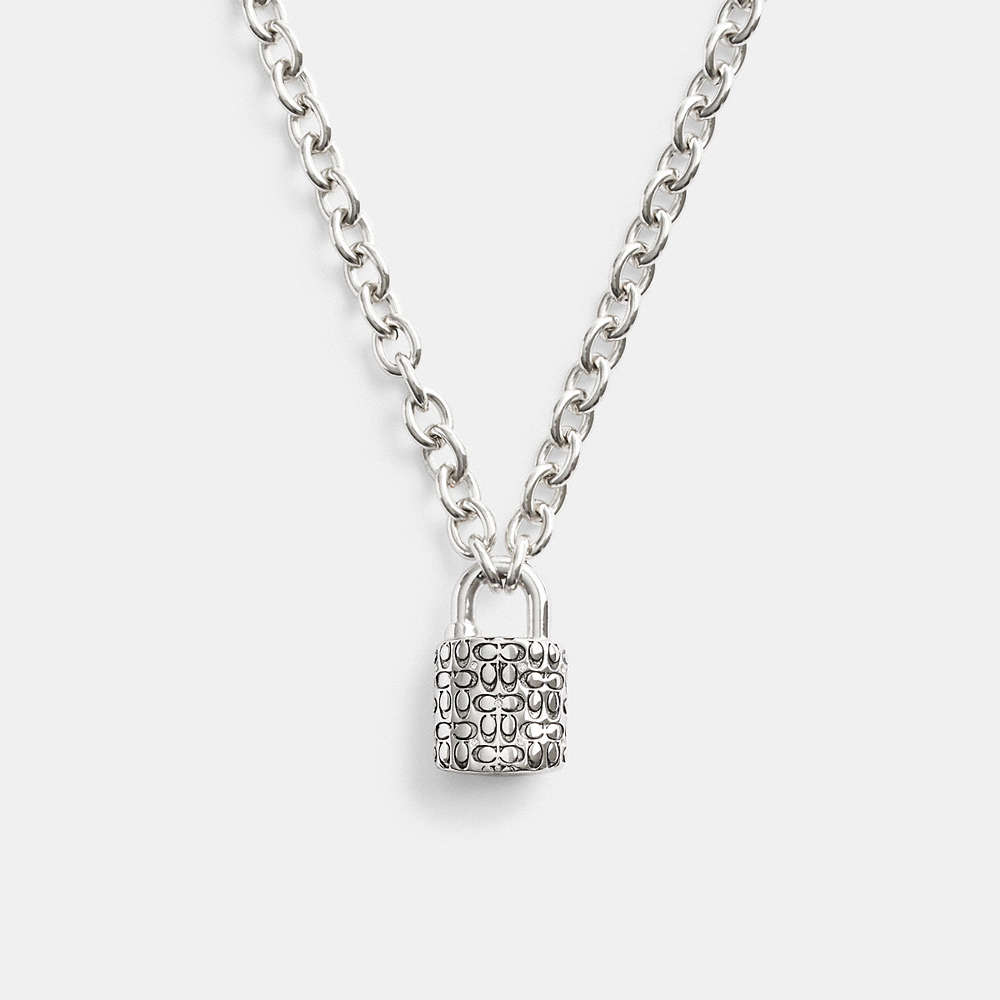 Coach Quilted Padlock Chain Necklace In Silver/black