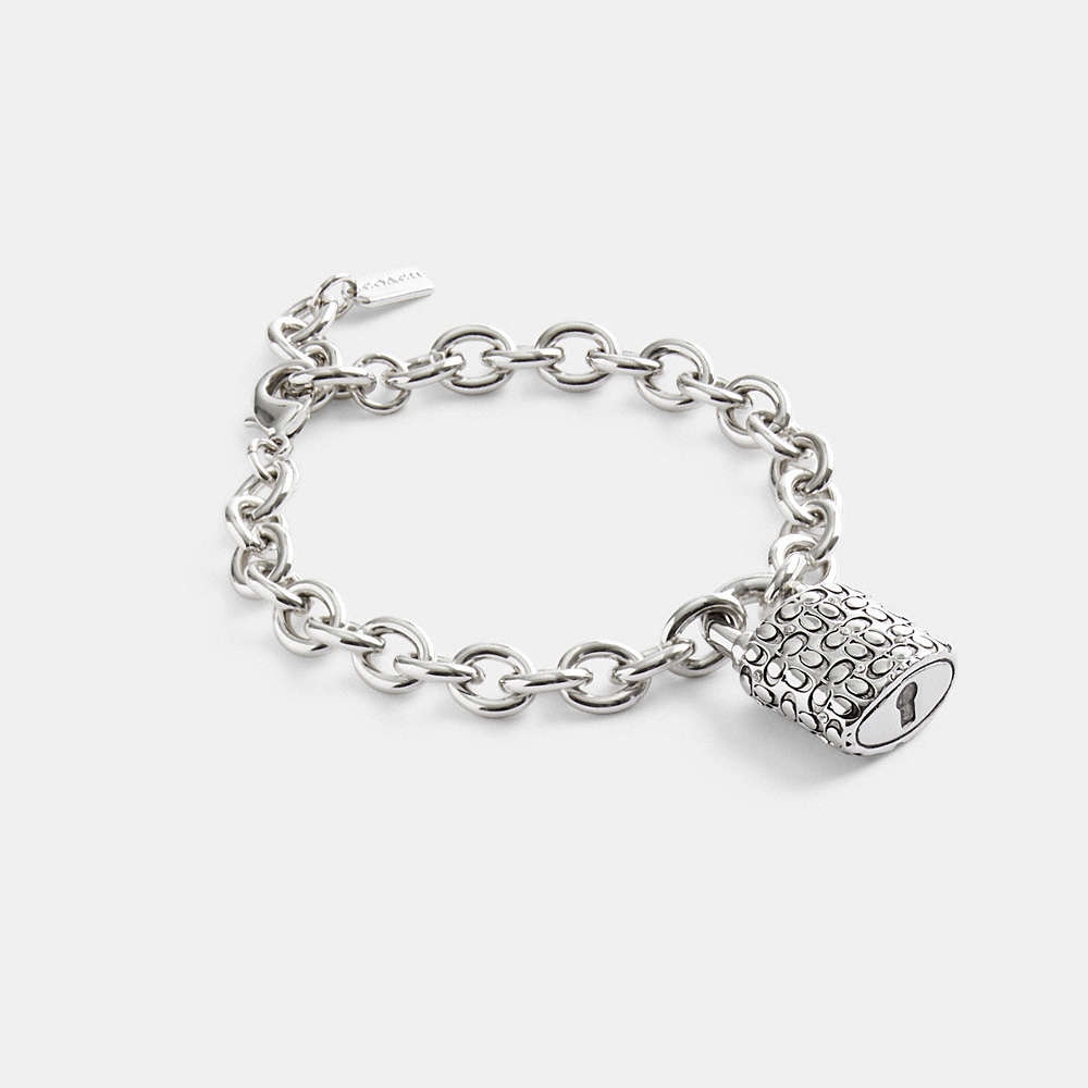 Coach Quilted Padlock Chain Bracelet In Silver/black