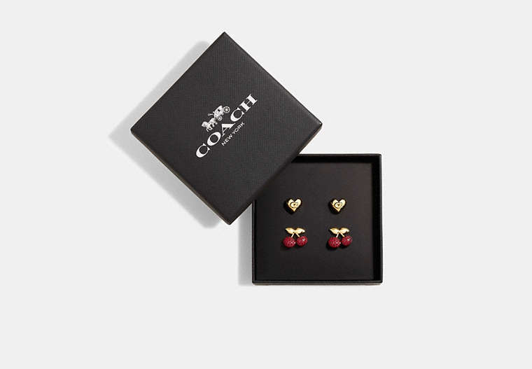 Pavé Cherry And Heart Stud Earrings Set
