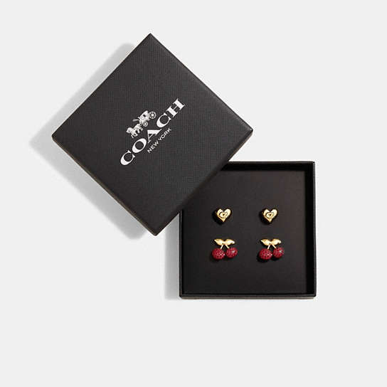 COACH®: Pavé Cherry And Heart Stud Earrings Set