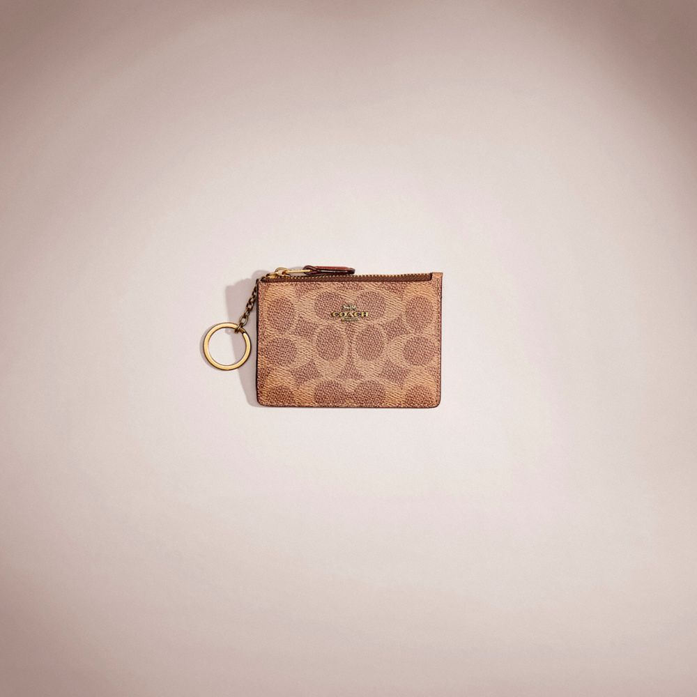 Coach Restored Mini Skinny Id Case In Colorblock Signature Canvas In Brass/tan/rust
